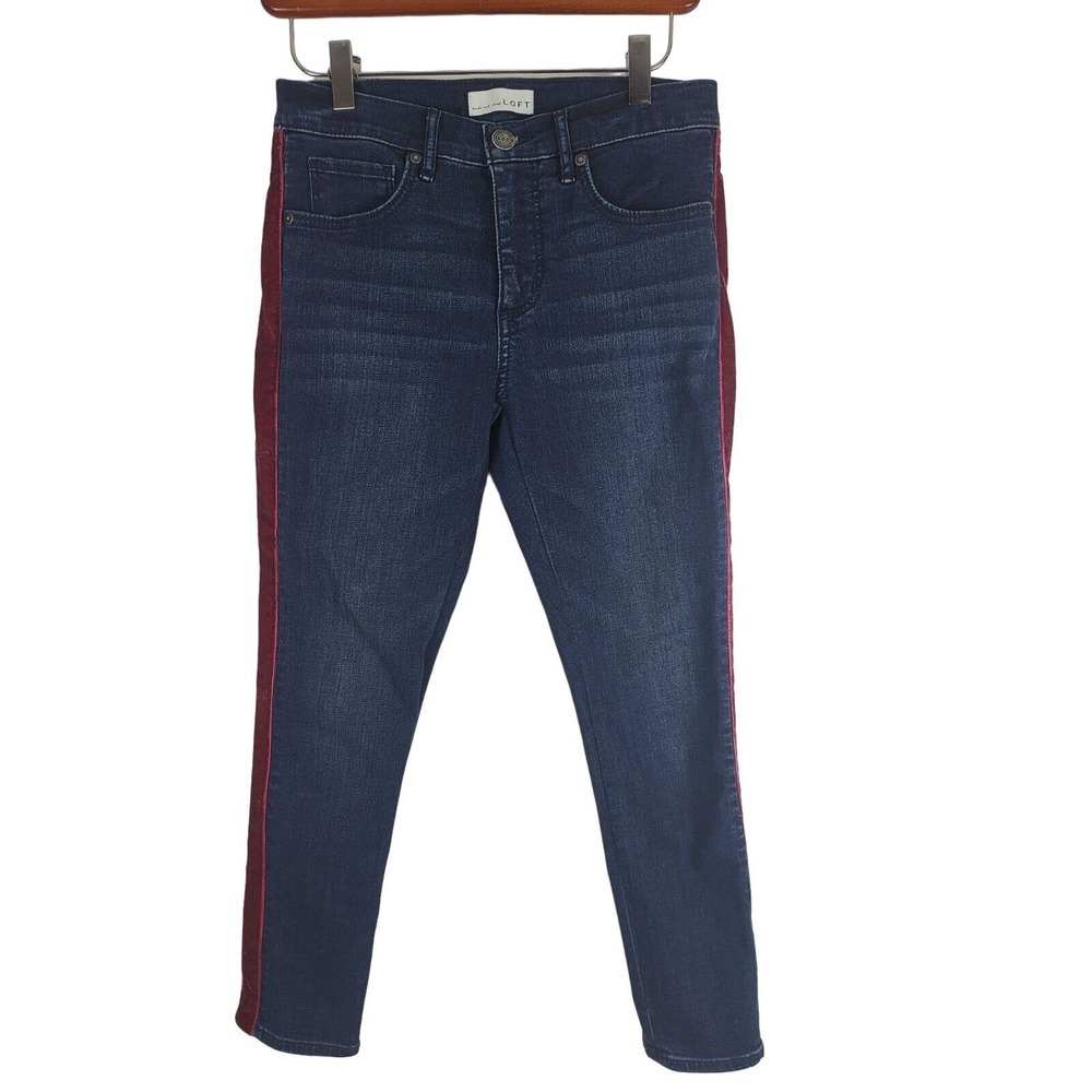 Ann Taylor Loft Jeans 26/2 Womens Petite Mid‎ Rise Skinny Leg Velvet Stripe